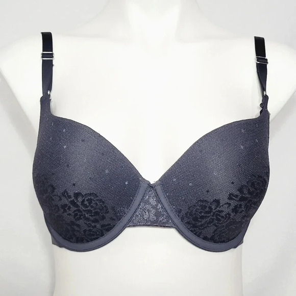 34C Maidenform P00732 Push Up Jacquard Underwire Bra Black NEW WITH TAGS‎ - Picture 1 of 4